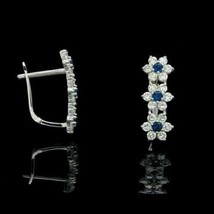 925 Silver Gold Plated Simulated Sapphire Flower Women Earrings 2CT - £78.10 GBP