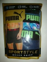 New Puma Men&#39;s Performance Sport Style Boxer Brief 3 Pack BLUE/BLACK/GEO L 36-38 - £19.75 GBP
