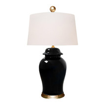 Beautiful Black Porcelain Temple Jar Table Lamp 33&quot; - £313.20 GBP