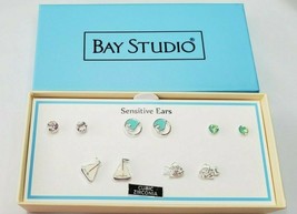 Bay Studio Stud Back Earrings 5 Pair Sensitive Ears Sailboats Fish Waves - £14.05 GBP
