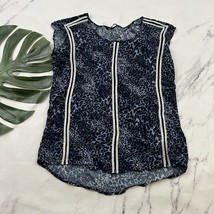 Maison Scotch Womens Blouse Top Size M Blue Leopard Print Crochet Trim Flaw - $18.80