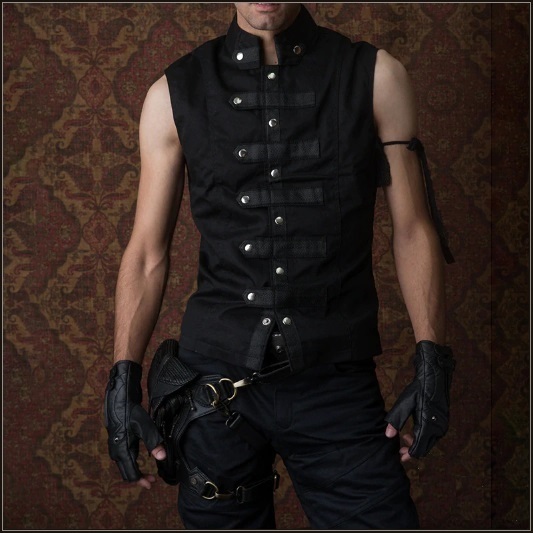 Medieval Viking Warrior Black Five Faux Leather Straps Sleeveless Tunic Vest