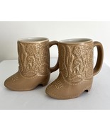 2 Vintage Cowboy Boot Coffee Mugs  Handled Raised Design Ceramic - $562.49 MXN