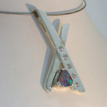 Pendant Australia Opal Doublet White Sapphire Handmade Silver Unisex X Design 4 - £89.64 GBP