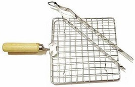 Stainless Steel Wire Roaster Tong Wooden Handle with Roasting Net - £23.30 GBP
