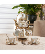 20 Pc GOLD Tea Set - 1 Tea Pot 6 Cups 6 Saucers 6 Stainless Steel Spoons... - £30.48 GBP