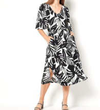 Girl With Curves Knit Midi Dress with Flutter Sleeve- Black Tropical, Petite 1X - £23.26 GBP