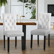 Accent Chairs Set of 2 Dining Chair White High-Back Tufted Armless Padded Modern - £138.26 GBP