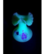 Vintage Fenton Satin Custard Glass GLOWS Vase Crimped Rim Hand Painted S... - $42.06