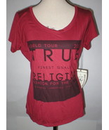 New Womens Designer True Religion Jeans Red Soft Tee Shirt Top Logo XL Crystals - £125.68 GBP