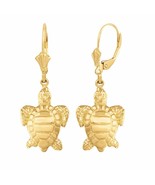 10K Real Yellow Gold Detailed Sea Turtle Leverback Earring Set - £104.20 GBP