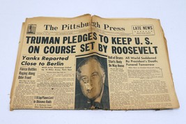Vintage Apr 13 1945 WWII Pittsburgh Press Newspaper Death of FDR - £232.73 GBP