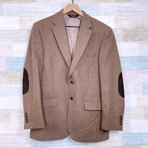 Jos A Bank Flannel Tailored Fit Sport Coat Brown Elbow Patches Wool Mens... - £58.39 GBP