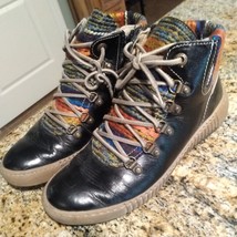 Josef Seibel Maren 06 Black Leather Multicolor Knit Lace Up Ankle Boot US 7 EU38 - £43.02 GBP