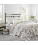 Laura Ashley - King Quilt Set, Reversible Cotton Bedding, Bedford Mocha,... - $155.55 CAD