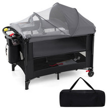 Foldable Baby Bassinet with 4 Adjustable Heights Changing Table and Mattress-Bla - €216,58 EUR