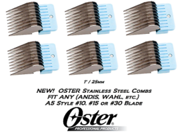 6 Oster Stainless Steel 25mm 1&quot;Blade Attachment Comb*Fit Wahl KM5 KM10 Clipper - £25.17 GBP