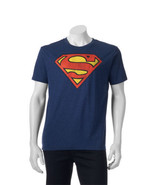 Superman Tee Shirt Size X-Large Color Navy Heather Blue With Original Logo - £12.39 GBP