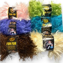 6 Skeins Lion Brand *FUN FUR* Eyelash Yarn | Colors - Pink, Lime, Ivory, Violet - £18.25 GBP