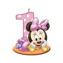 6&quot; Round Pre-Cut Pink Baby Minnie Mouse 1st Birthday Candle Edible Image... - €12,91 EUR