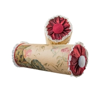 Bolster Pillows, Red Wine Satyna, Floral Cotton, White Lace, High Quality 6x16&quot; - £43.16 GBP