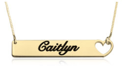 Cut Out Heart Bar Name Necklace: Sterling Silver, 24K Gold, Rose Gold - £79.92 GBP