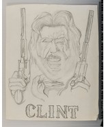 Vintage Ventilateur Art Clint Eastwood Crayon Dessin Sur Papier Original... - £75.08 GBP