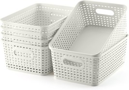 Plastic Storage Baskets Set Of 6 Sturdy Pantry Organizers And Storage, White - $29.99