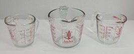 3 VTG Anchor Hocking Glass Kitchen Measuring Cup Lot 1 &amp; 2 Cups USA 24 17 7 - £18.97 GBP