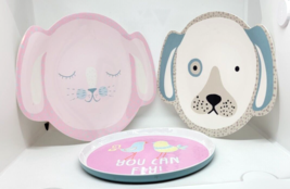 Pottery Barn Set Of Three Melamine Plastic Kids Plates Dog Bunny &amp; You Can Fly - £15.22 GBP