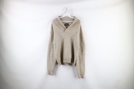 Vintage 70s Streetwear Womens XL Blank Wool Knit Shawl Sweater Heather Brown USA - £50.38 GBP