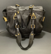 KOOBA Satchel Shoulder Bag Purse Black Leather Brass Hardware Dbl Straps - £28.40 GBP