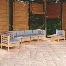  Garden Lounge Set Grey Solid pine wood, 100% polyester fabric Large - $19,538.66 MXN