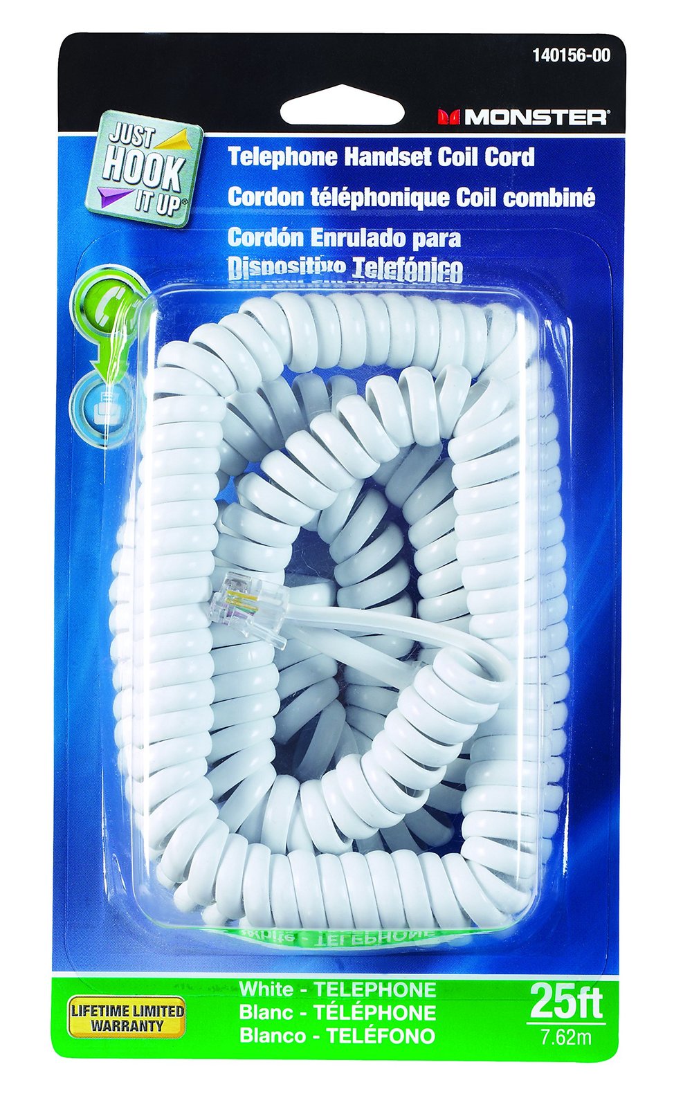 CORD HANDSET 25&#39; WHITE by MONSTER JHIU MfrPartNo 140156-00 - $17.79