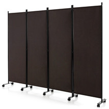4-Panel Folding Room Divider 6&#39; Rolling Privacy Screen w/ Lockable Wheel... - $118.99