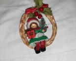 Vintage Christmas Ornament Wooden Girl Wreath - $7.99
