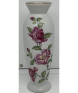 Vintage Lefton Bud Vase Pink Flowers Gold Rim #01938 6.5” Tall - £4.19 GBP
