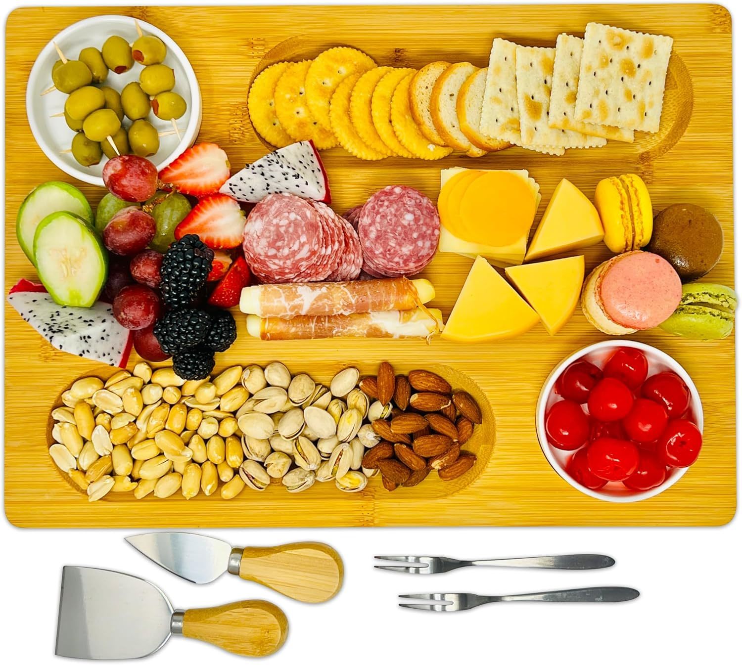 Bamboo Cheese Board With Knife, Bowl, Fork Set, Wood, Misoph Collection - $41.97