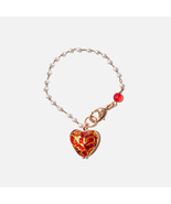 Handmade Czech Glass Beads Crystal Bracelet - Passion's Golden Heart - £28.60 GBP