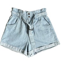 Cotton On High Waisted Paperbag Denim Shorts Pockets Belted Blue Women S... - $9.89