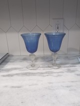 Artland Hand Blown Glass Iris Blue Goblet Set, Air Bubble Stemware, Clear Stem - £23.40 GBP