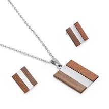 Kalen Artificial Wood Jewelry Sets For Women Square Round Spike Stainless Steel  - £15.25 GBP