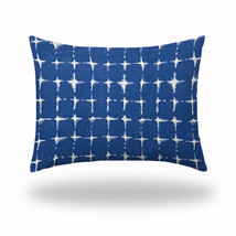 12&quot; X 16&quot; Blue And White Zippered Gingham Lumbar Indoor Outdoor Pillow - £58.76 GBP