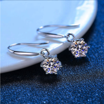 Platinum Plated 925 Sterling Silver 1CT Moissanite Round Cut Hook Earrings - £78.21 GBP