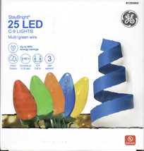 Ge 1295960 Staybright 25CT Multi Color Led C9 Lights 12&#39; Green Wire - New! - £11.58 GBP