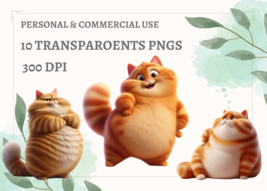 Cute Cat 3D Clipart - Transparent Background, Digital Download, Illustra... - £0.69 GBP