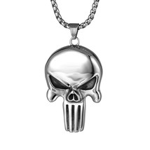 Men&#39;s Silver Punisher Skull Pendant Necklace Punk Gothic Retro Jewelry Chain 24&quot; - £7.03 GBP