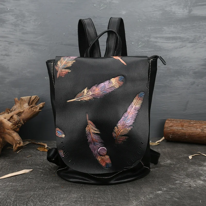  Retro Backpack Luxury  Leather Bag For Women Vintage Embossed Cowhide Backpacks - £94.39 GBP
