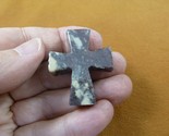 Y-CRO-7 little red white Cross SOAPSTONE stone figurine religious pocket... - $8.59
