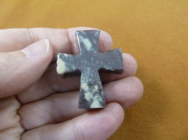 Y-CRO-7 little red white Cross SOAPSTONE stone figurine religious pocket... - $8.59